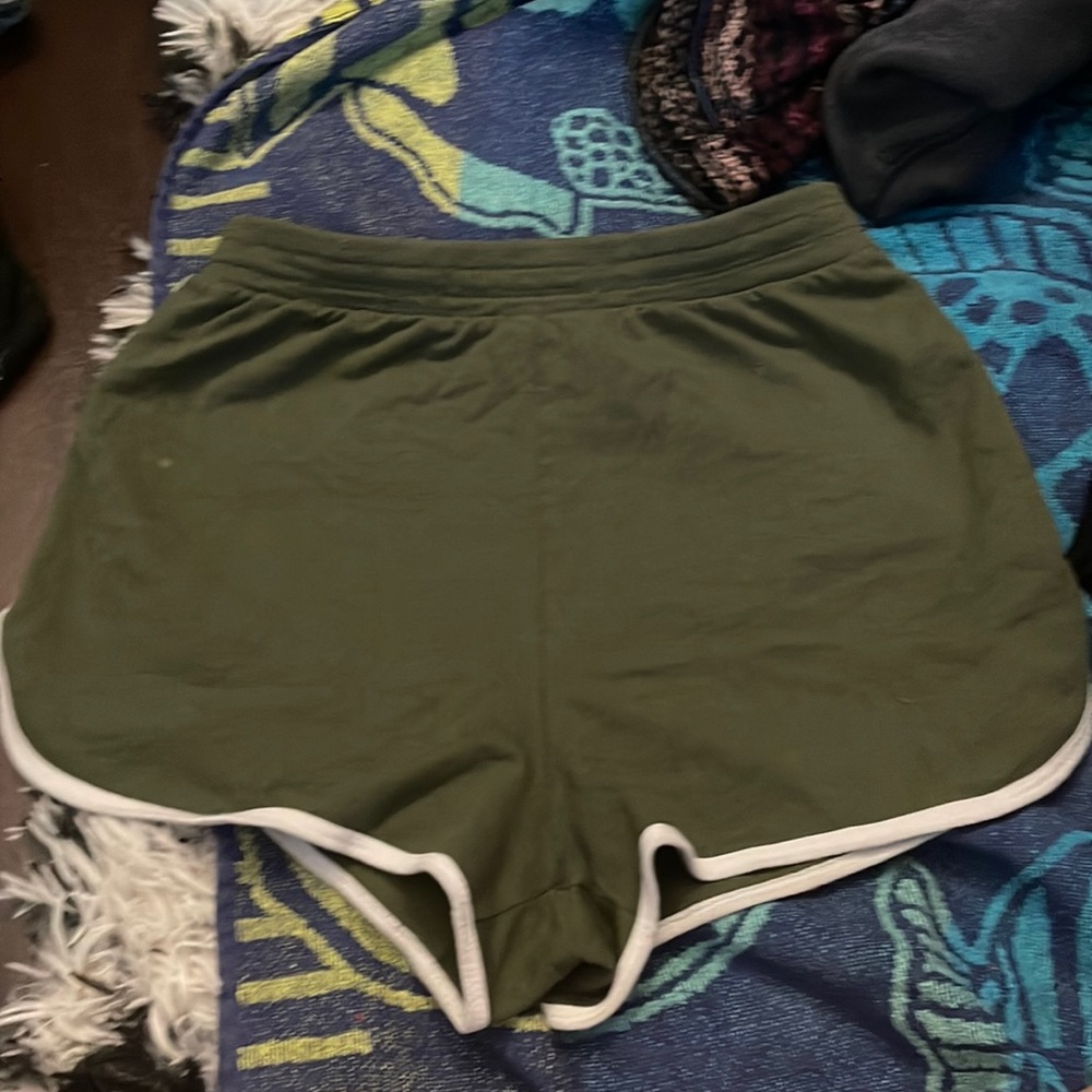 high waisted navy green lounge shorts